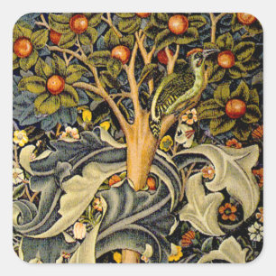 Pegatina Cuadrada William Morris Woodpecker Tapestry Arts & Crafts