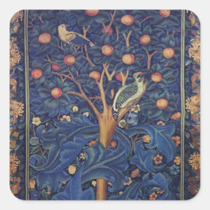 Pegatina Cuadrada William Morris Woodpecker Tapestry Arts & Crafts