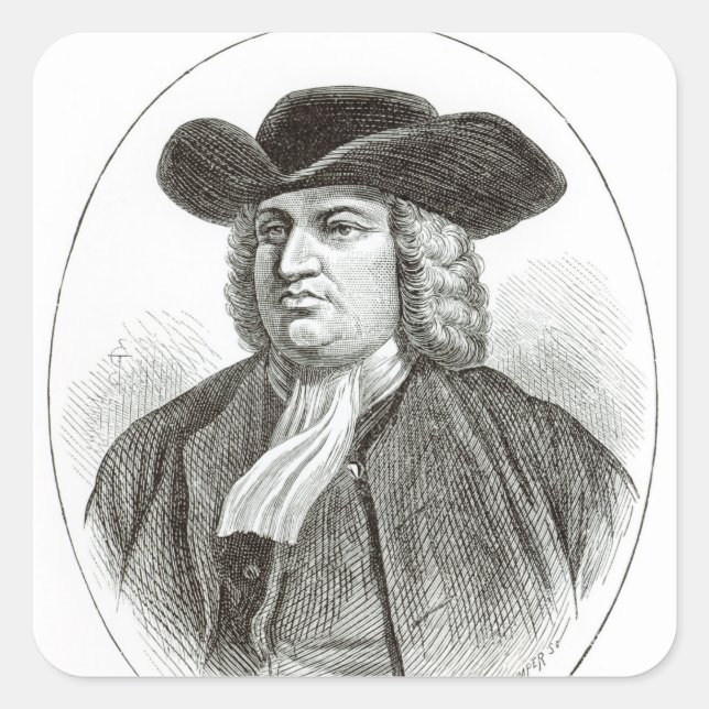 Pegatina Cuadrada William Penn grabado por Josiah Wood Whymper (Anverso)