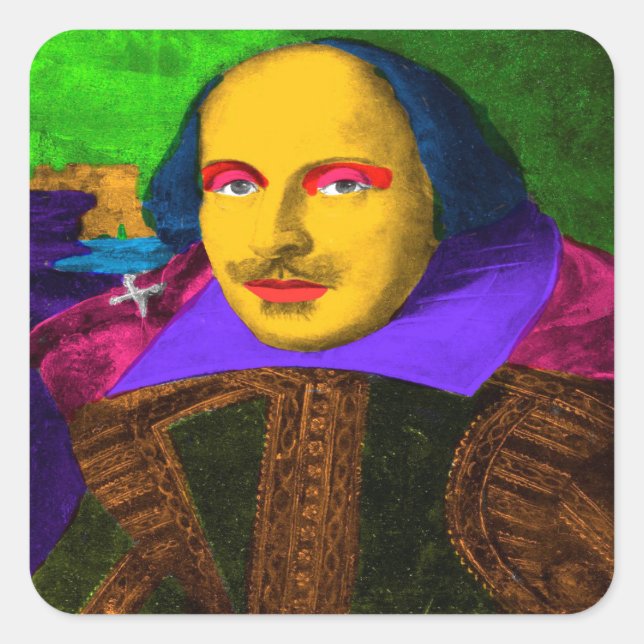 Pegatina Cuadrada William Shakespeare Pop Art (Anverso)