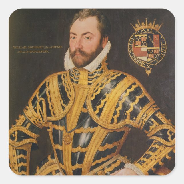 Pegatina Cuadrada William Somerset, tercer Conde de Worcester (Anverso)