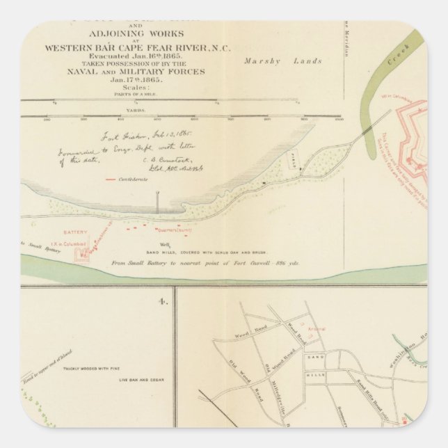 Pegatina Cuadrada Wilmington, Ft Caswell, Isla Smith, Augusta (Anverso)