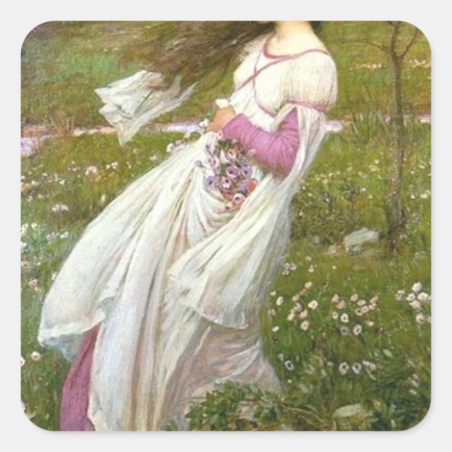 Pegatina Cuadrada Windflowers John William Waterhouse (Anverso)