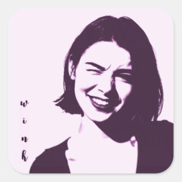Pegatina Cuadrada "Wink" Square Sticker flirty girl design pink sass