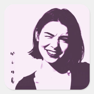 Pegatina Cuadrada "Wink" Square Sticker flirty girl design pink sass