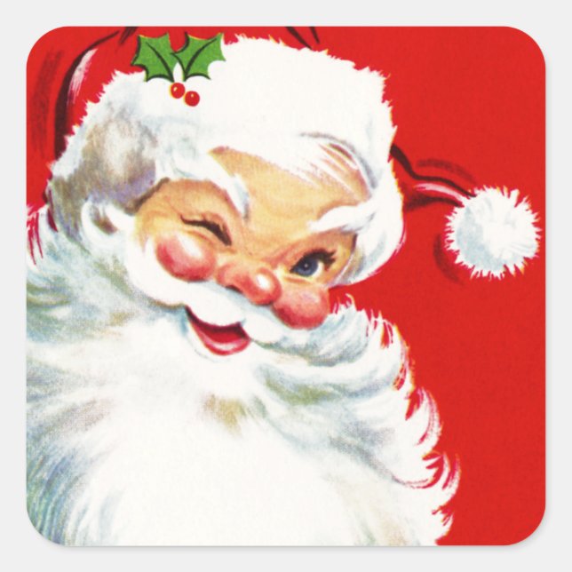 Pegatina Cuadrada Winking Santa (Anverso)