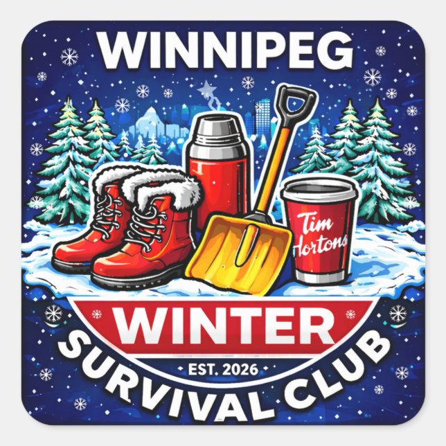 Pegatina Cuadrada Winnipeg Winter Survival Club – Timmies (Anverso)