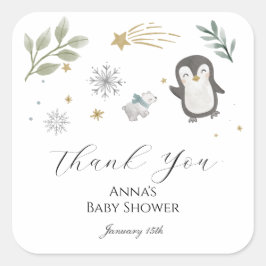 Pegatina Cuadrada Winter Baby Animals Thank You