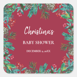 Pegatina Cuadrada Winter Baby Shower Red