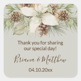 Pegatina Cuadrada Winter Beige Elegant Script Wedding Favor
