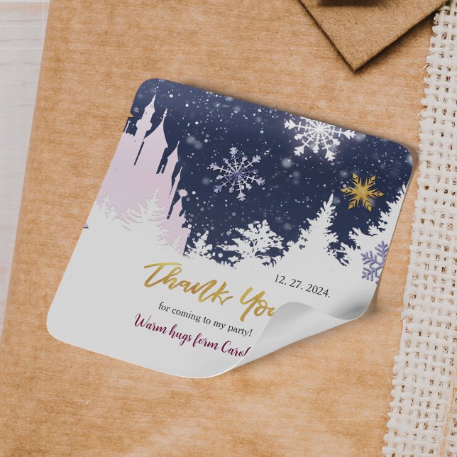 Pegatina Cuadrada Winter Blue Purple Gold Snowflakes Magic Birday (Subido por el creador)