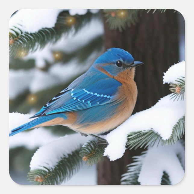 Pegatina Cuadrada Winter Bluebird (Anverso)