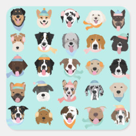 Pegatina Cuadrada Winter Dog Faces Glass