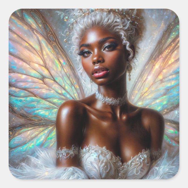 Pegatina Cuadrada Winter Fairy With Dark Skin (Anverso)
