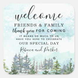 Pegatina Cuadrada Winter Forest Boda Bienvenida Bienvenida Gracias