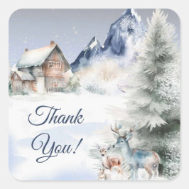 Pegatina Cuadrada Winter Forest Watercolor Sticker