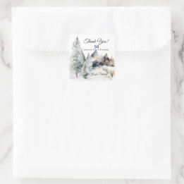 Pegatina Cuadrada Winter Forest Watercolor Sticker