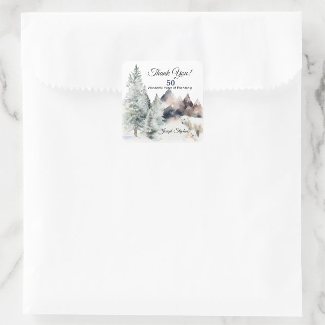 Pegatina Cuadrada Winter Forest Watercolor Sticker (Bolso)