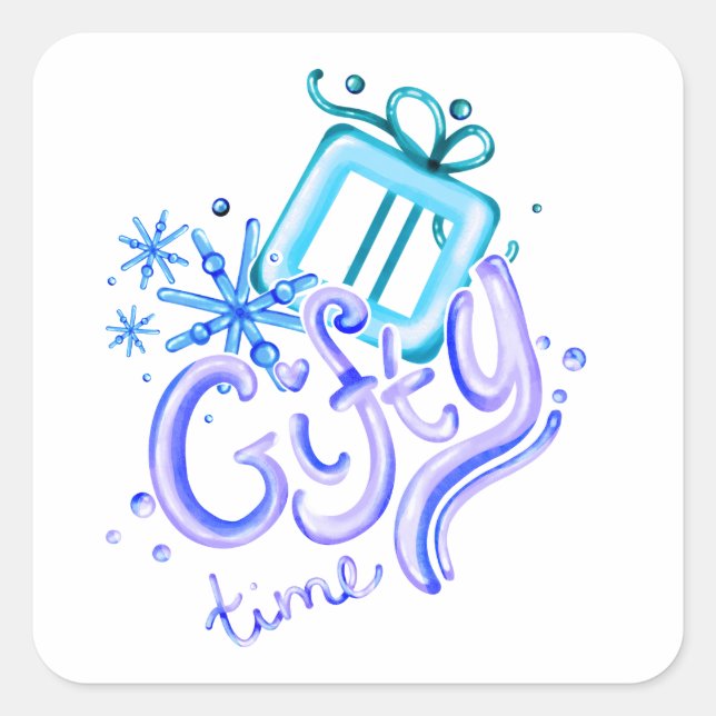 Pegatina Cuadrada Winter Gifty Time Stickers with Gift and Snowflake (Anverso)