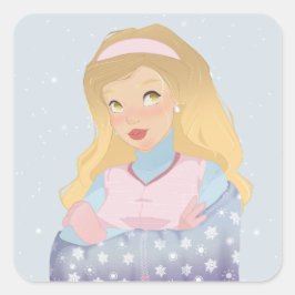 Pegatina Cuadrada Winter Girl Art Print | Soft Seasonal Art Sticker