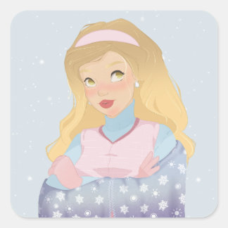 Pegatina Cuadrada Winter Girl Art Print | Soft Seasonal Art Sticker