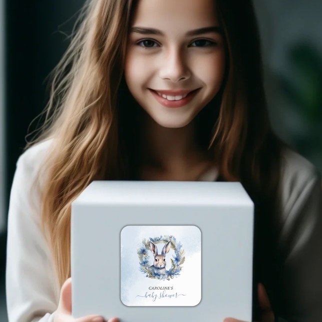 Pegatina Cuadrada Winter Hare Watercolor Baby Shower (Winter Hare Watercolor Baby Shower Square Sticker)