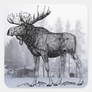 Pegatina Cuadrada Winter Moose
