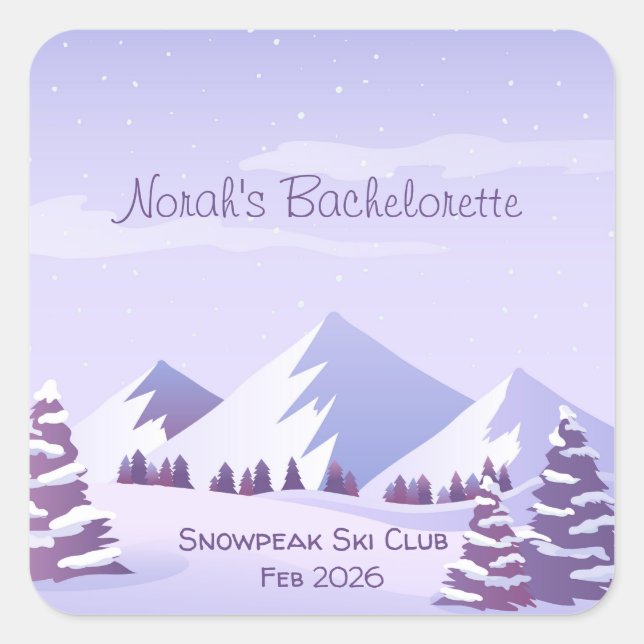 Pegatina Cuadrada Winter Mountain Bachelorette Weekend Custom  (Anverso)