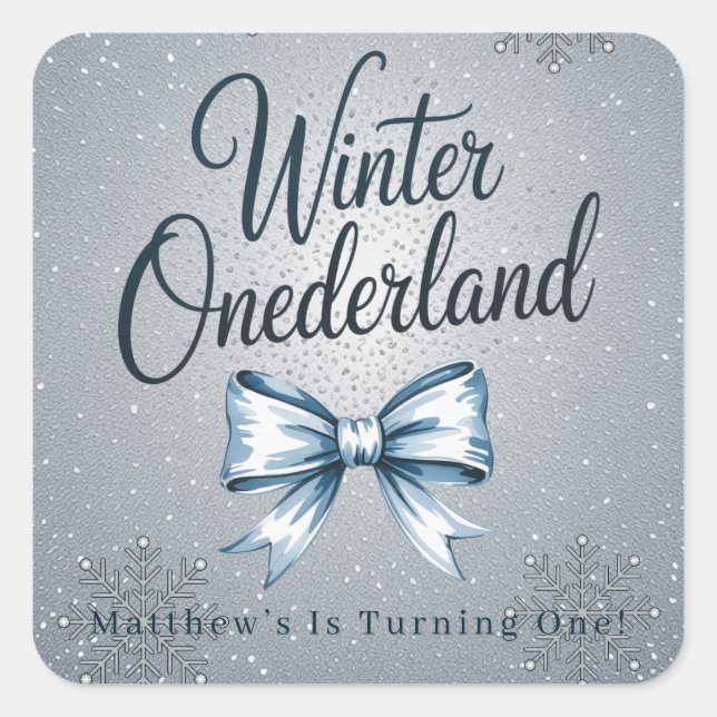 Pegatina Cuadrada Winter Onderland Boys primero. Fiesta de cumpleaño (Anverso)