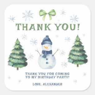 Pegatina Cuadrada Winter Onederland Snowman Birthday Gracias