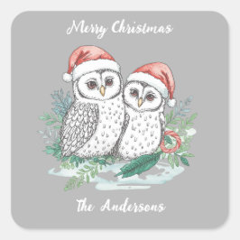 Pegatina Cuadrada Winter Owl Christmas Sticker – Woodland Forest Owl
