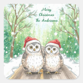 Pegatina Cuadrada Winter Owls on Snowy Sticker- Christmas