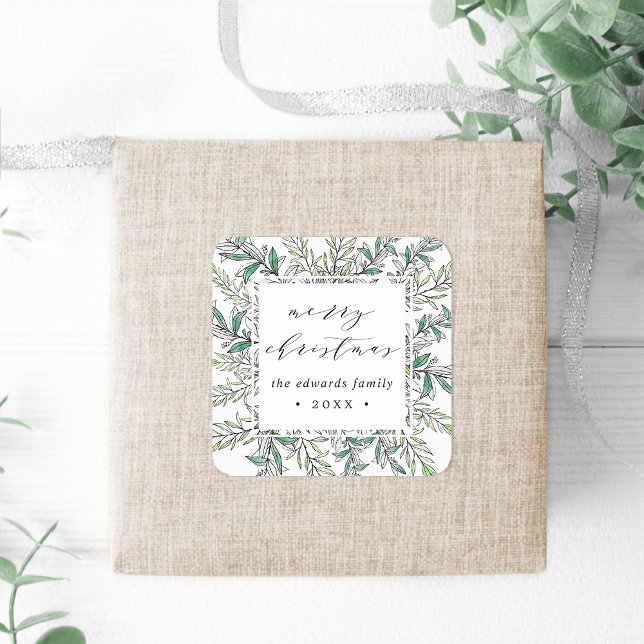 Pegatina Cuadrada Winter Sage | Navidad Feliz personalizada (Subido por el creador)
