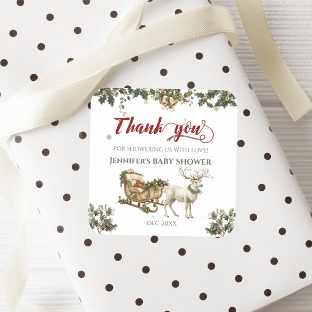 Pegatina Cuadrada Winter Santa Baby Navidades Deer Baby Shower (Subido por el creador)