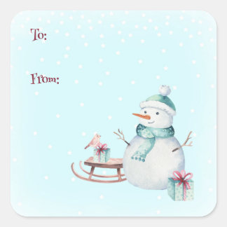 Pegatina Cuadrada Winter Snowman Christmas To From Customizable