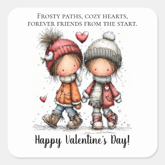 Pegatina Cuadrada Winter Walk Valentine  (Anverso)