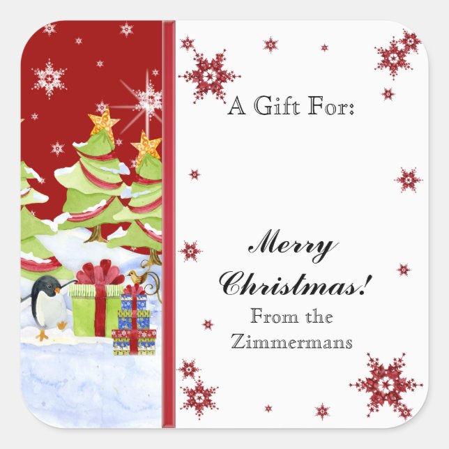 Pegatina Cuadrada Winter Whimsy cute bebés pingüinos en estrella de  (Anverso)