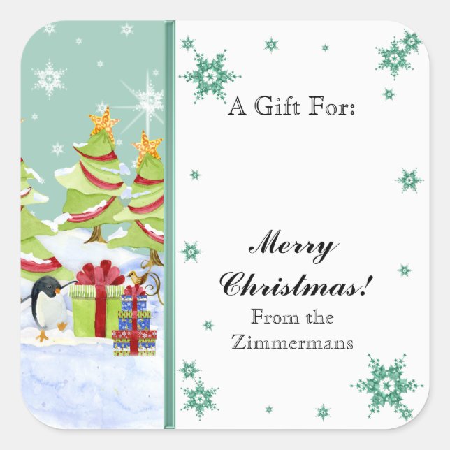 Pegatina Cuadrada Winter Whimsy cute bebés pingüinos en estrella de  (Anverso)