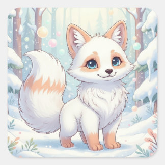 Pegatina Cuadrada Winter Whispers of the Little Fox