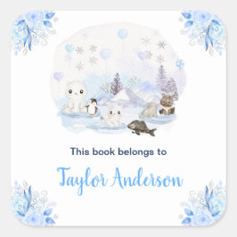 Pegatina Cuadrada Winter Wonderland Arctic Animals Kids Bookplate