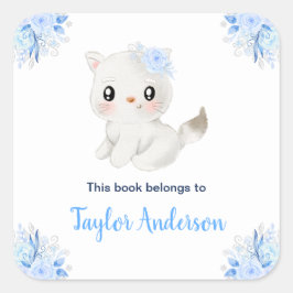 Pegatina Cuadrada Winter Wonderland Arctic Cat Kids Bookplate