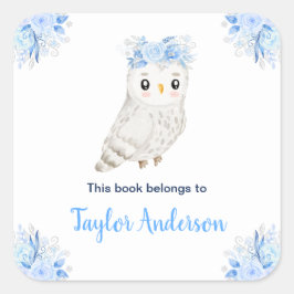 Pegatina Cuadrada Winter Wonderland Arctic Owl Kids Bookplate