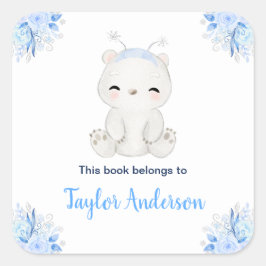 Pegatina Cuadrada Winter Wonderland Arctic Polar Bear Kids Bookplate