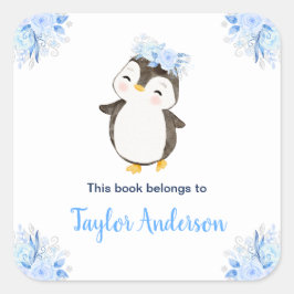 Pegatina Cuadrada Winter Wonderland Ártico Penguin Kids Bookplate