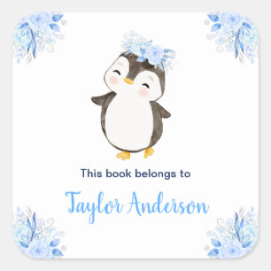 Pegatina Cuadrada Winter Wonderland Ártico Penguin Kids Bookplate