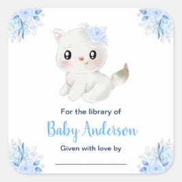Pegatina Cuadrada Winter Wonderland Cat Baby Shower Bookplate