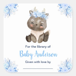 Pegatina Cuadrada Winter Wonderland Moose Baby Shower Bookplate
