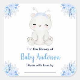 Pegatina Cuadrada Winter Wonderland Polar Bear Baby Shower Bookplate