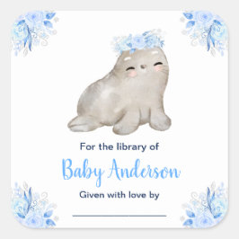 Pegatina Cuadrada Winter Wonderland Seal Baby Shower Bookplate