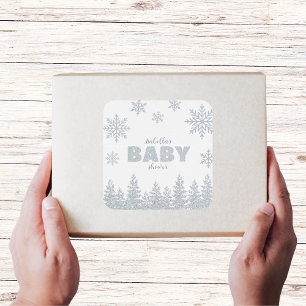 Pegatina Cuadrada Winter Wonderland Silver Woodland Baby Shower